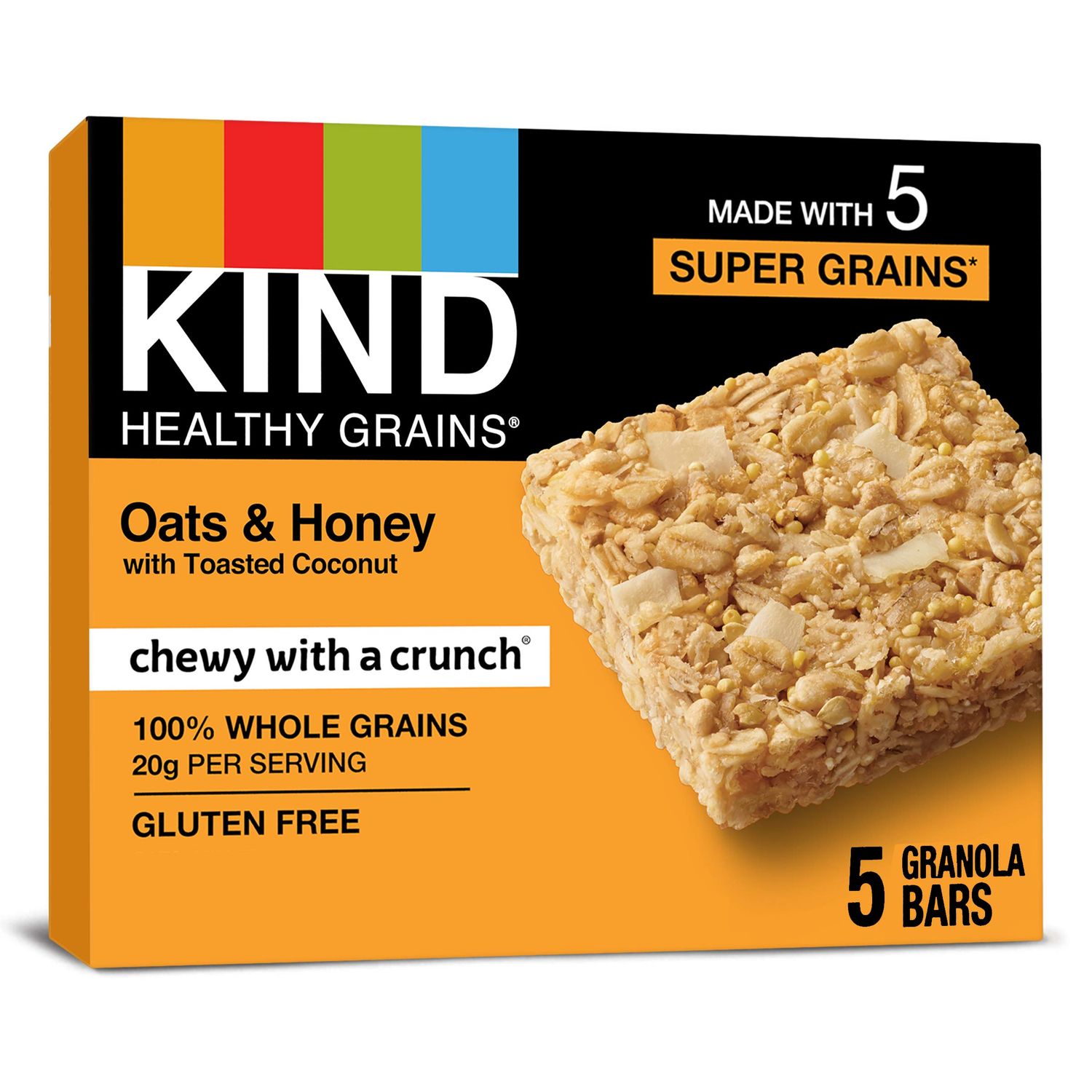 KIND HEALTHY GRAINS Oats &amp; Honey with Toasted Coconut Bars, Gluten Free Bars, 1.2 OZ Bars (40 Count)