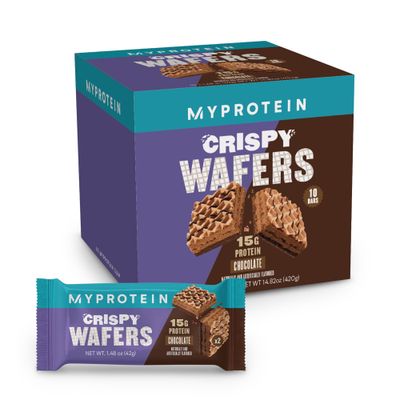 Myprotein Protein Bars, Crispy Protein Wafers, 15g High Protein Snacks, Box of 10 Chocolate Wafers Packs, Milk &amp; Whey Protein Isolate, Light &amp; Crunchy Snack Bars, Delicious Protein Bar Squares