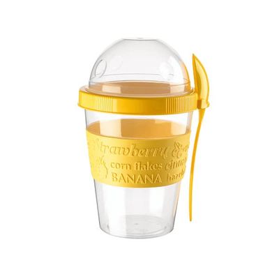 GanoOne Breakfast On the Go Cups, Take and Go Yogurt Cup with Topping Cereal or Oatmeal Container, Portable Lux Yogurt Cereal To-Go Container with Top Lid Granola &amp; Fruit Compartment (Yellow)