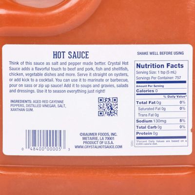Crystal Hot Louisiana's Pure Hot Sauce, 1 Gallon / 128 Fl Oz Food Service Pack