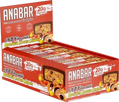 Anabar Protein Bar, The Protein-Packed Candy Bar, Amazing Tasting Protein Bar, No Sugar Alcohols, Real Food, Amazingly Delicious (12 Bars, Milk Chocolate Monster Cookie Crunch)