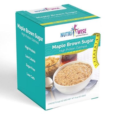 NutriWise - High Protein 15g Oatmeal | 7/Box | Weight Loss, Diet, KETO Friendly, Hunger Control, Meal Replacement | Gluten Free, Low Calorie, Low Carb, Sugar Free (Maple Brown Sugar)