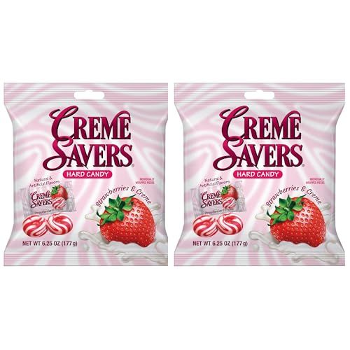 Creme Savers Strawberries and Creme Hard Candy | The Taste of Fresh Strawberries Swirled in Rich Cream | The Original Classic Creme Savers Brought To You By Iconic Candy | Two 6.25oz Strawberry Bags