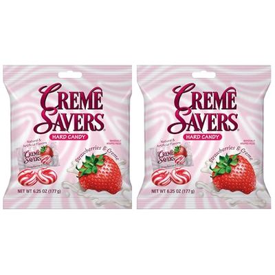 Creme Savers Strawberries and Creme Hard Candy | The Taste of Fresh Strawberries Swirled in Rich Cream | The Original Classic Creme Savers Brought To You By Iconic Candy | Two 6.25oz Strawberry Bags