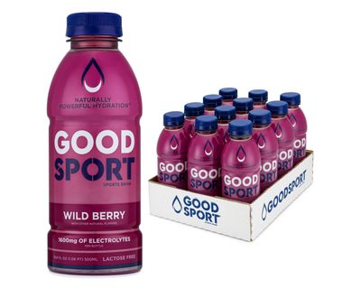 GoodSport Electrolyte Sports Drink, Rapid &amp; Long-lasting Hydration (16.9 Fl Oz (Pack of 12), Wild Berry)