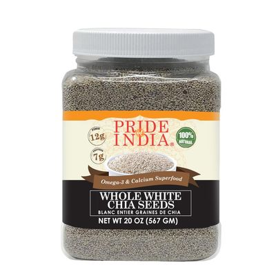 Pride Of India - Whole White Chia Seeds Raw Natural - 1.25 Pound (20 Oz) Jar with 24+ Servings - Omega-3 &amp; Calcium Superfood - Great in smoothies, yogurt, baking, cereal, cookies, breakfast and more