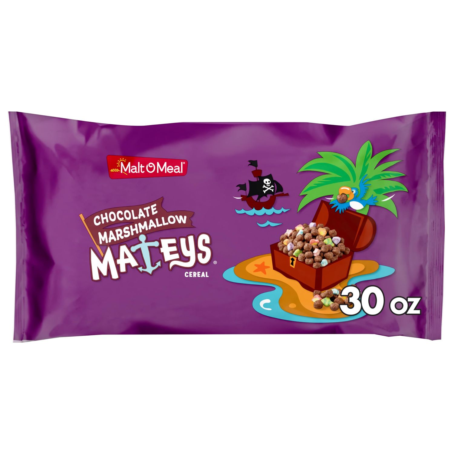 Malt-O-Meal Chocolate Marshmallow Mateys Breakfast Cereal, Crunchy Chocolate Cereal with Marshmallows, Large Cereal for Family, 30 OZ Resealable Cereal Bag