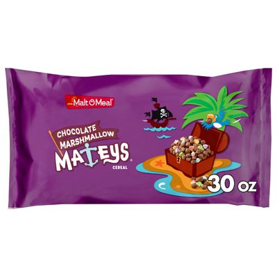 Malt-O-Meal Chocolate Marshmallow Mateys Breakfast Cereal, Crunchy Chocolate Cereal with Marshmallows, Large Cereal for Family, 30 OZ Resealable Cereal Bag
