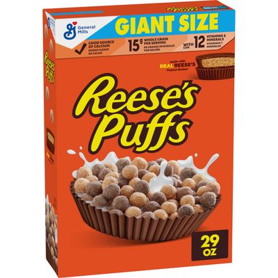 REESES PUFFS Chocolatey Peanut Butter Cereal, Kid Breakfast Cereal, Giant Size, 29 oz