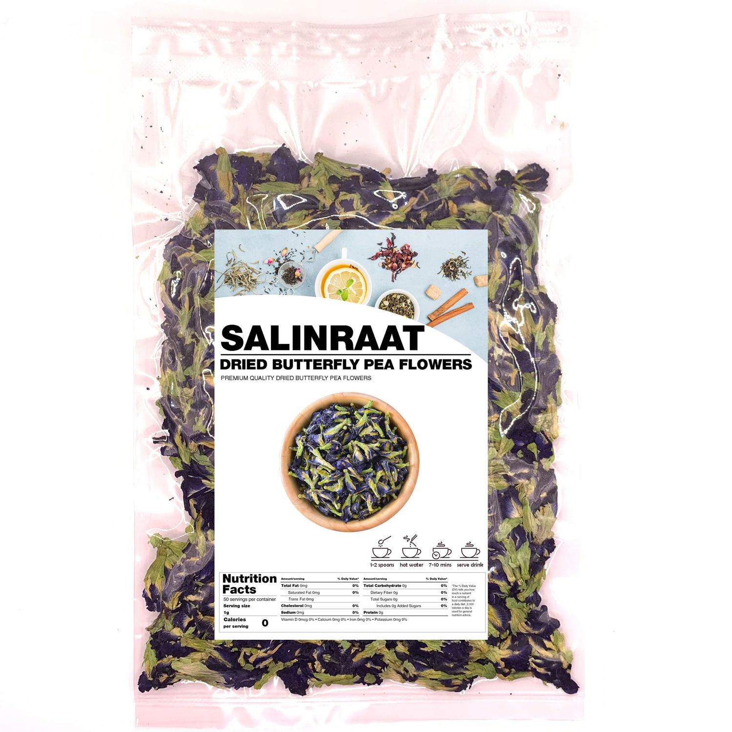 SALINRAAT - Premium Quality Butterfly Pea Flower Tea Butterfly Pea Tea Rich in Antioxidants Edible Dried Herbal Flowers for Blue &amp; Purple Drinks and Food Coloring (17.63 oz / 500 g)