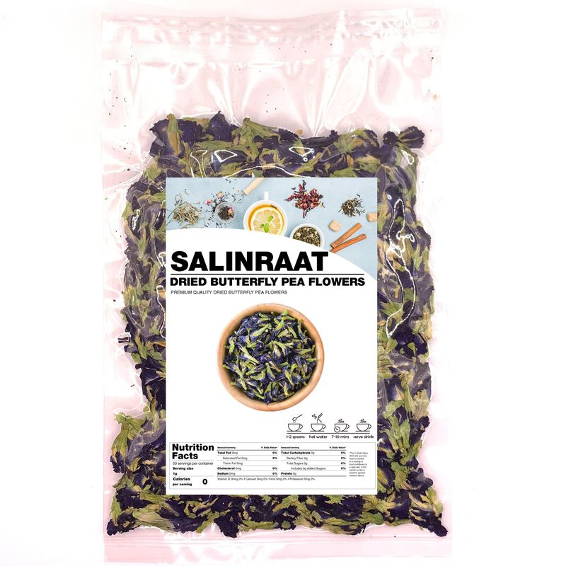 SALINRAAT - Premium Quality Butterfly Pea Flower Tea Butterfly Pea Tea Rich in Antioxidants Edible Dried Herbal Flowers for Blue &amp; Purple Drinks and Food Coloring (17.63 oz / 500 g)