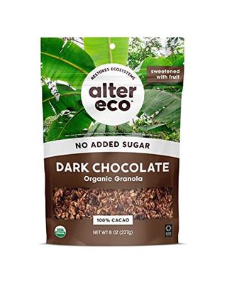 Alter Eco Dark Chocolate Granola, Healthy, Organic Breakfast &amp; Snack, Naturally Sweetened with Fruit, Vegan, No Artificial Sugars or Additives, Regeneratively-Farmed Oats (Dark Chocolate - 1 Pack)