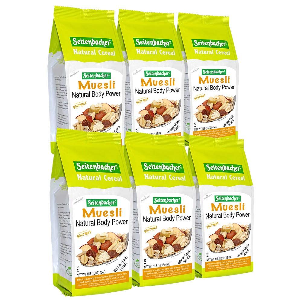 Seitenbacher Muesli Cereal #1 - Natural Body Power - Peanuts &amp; Apples, 16 Oz (Pack Of 6)