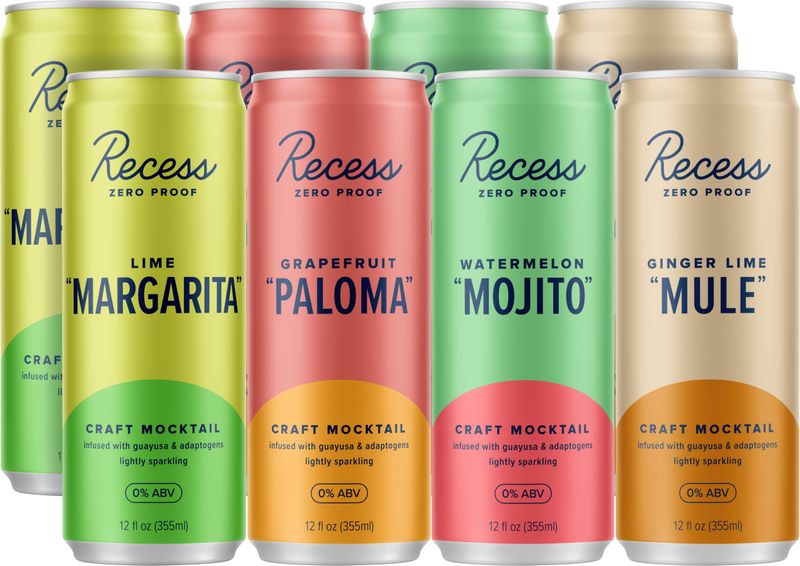 Recess Zero Proof Craft Mocktails, Alcohol Free Drinks, With Adaptogens, Non-Alcoholic Beverage Replacement, Mixer, Celebration, Party, (Sampler, 12oz, Pack of 12)