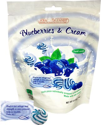 Scripture Candy, Blueberries &amp; Cream Hard Candy 5.5oz Bag, 25 Pieces