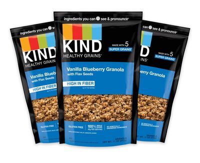 KIND HEALTHY GRAINS Granola, Healthy Snack, Vanilla Blueberry Granola with Flax Seeds, Snack Mix, 3 Count, 33 OZ Total