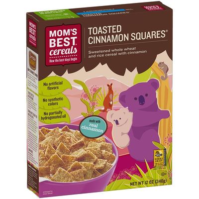 Mom&#39;s Best Toasted Cinnamon Squares Cereal, Made with Whole Grain, No High Fructose Corn Syrup, Made with Real Cinnamon, Kosher, 12 Oz Box (Pack of 8)