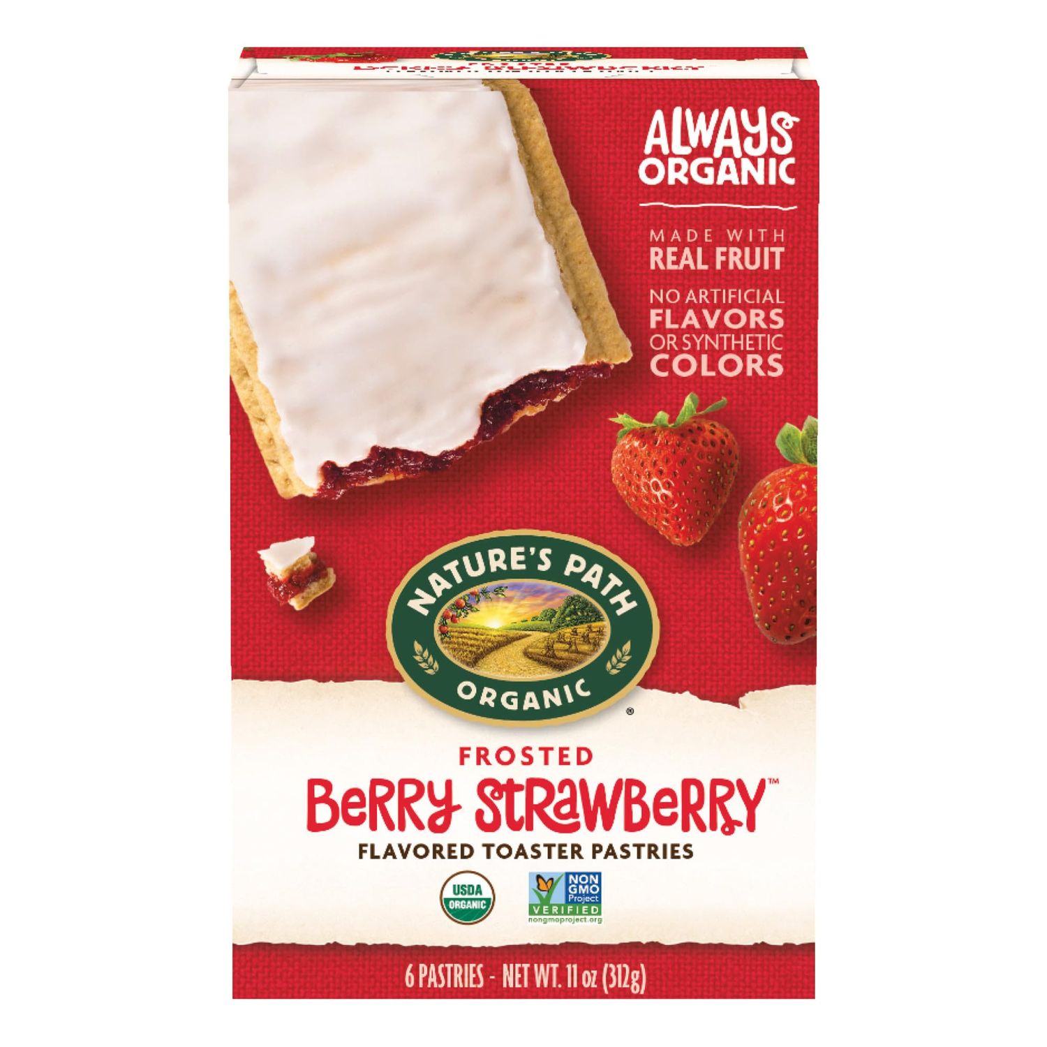 Natures Path Organic Frosted Berry Strawberry Toaster Pastries, 11 Ounce (Pack of 12), Non-GMO, Made with Real Strawberries