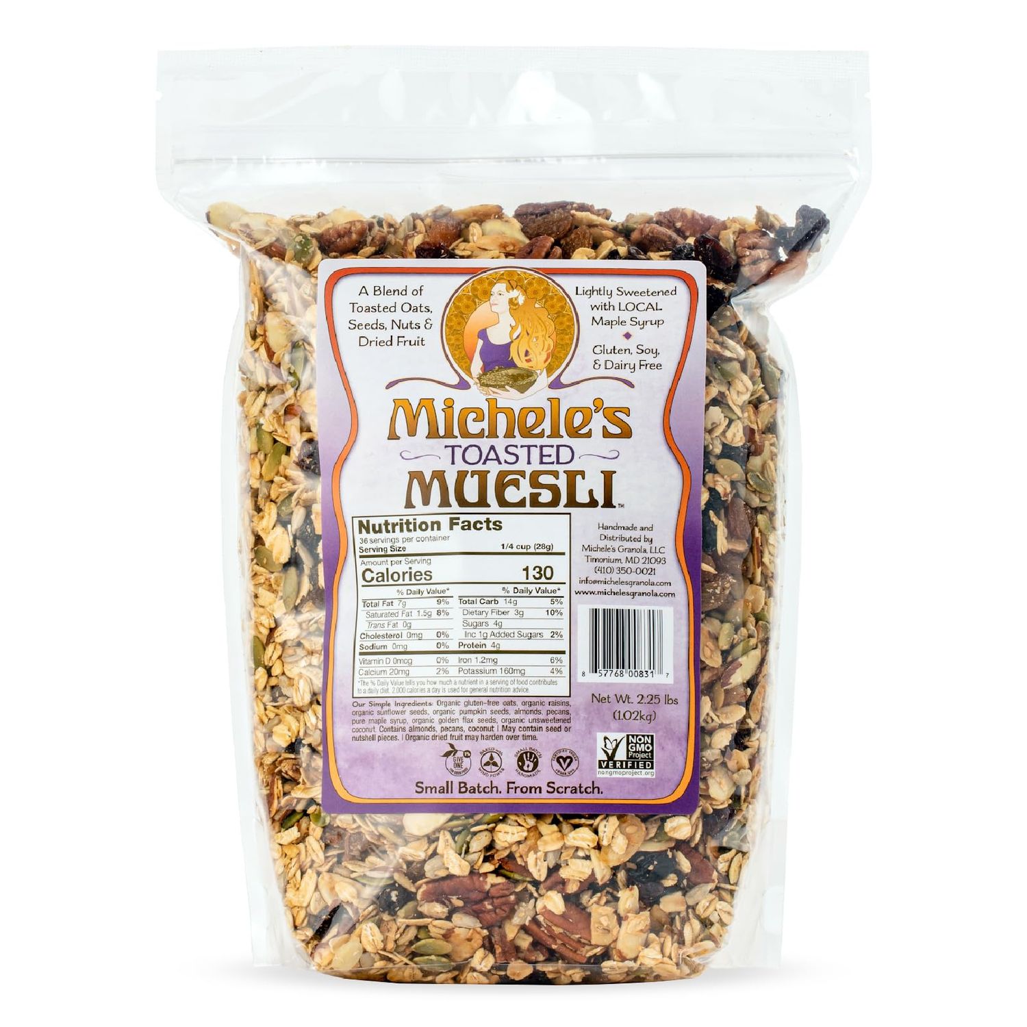 Michele&#39;s Granola Muesli, Toasted Muesli, Gluten Free, No Refined Sugar &amp; Non-GMO, 2.25 LB Bulk Bag
