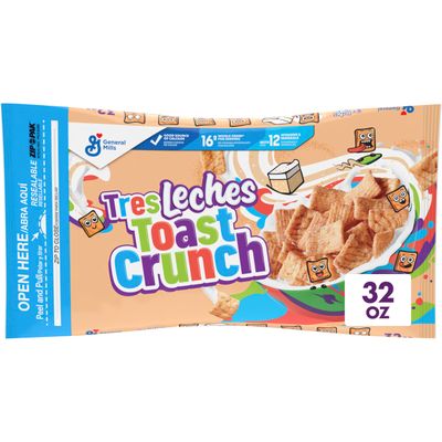 Tres Leches Toast Crunch Breakfast Cereal, Crispy Artificially Tres Leches Flavored Cinnamon Cereal, 32 oz