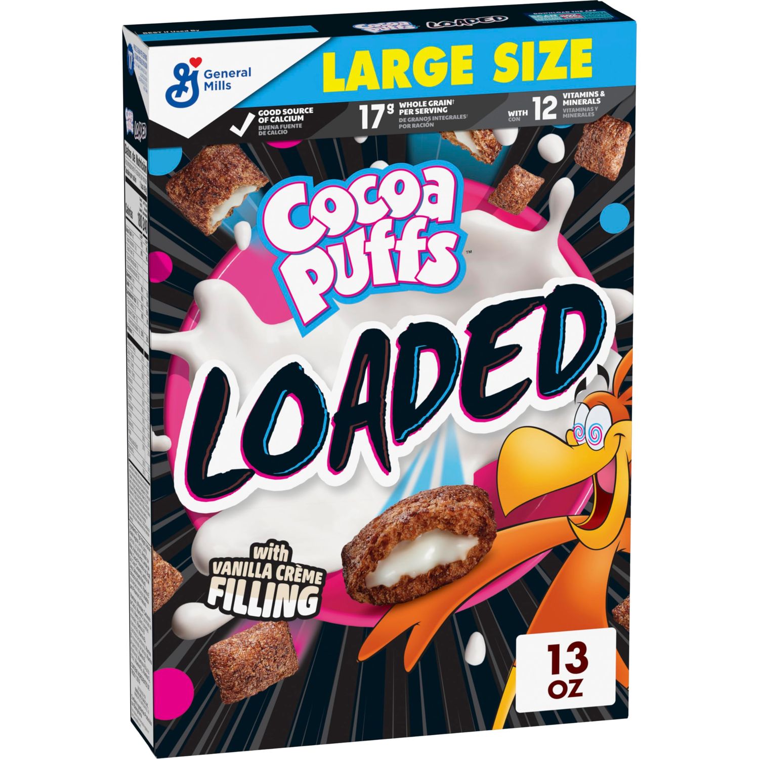 Cocoa Puffs Loaded Cereal, Chocolatey Cereal With Artificially Flavored Vanilla Crme Filling, Made With Whole Grain, Large Size, 13 oz