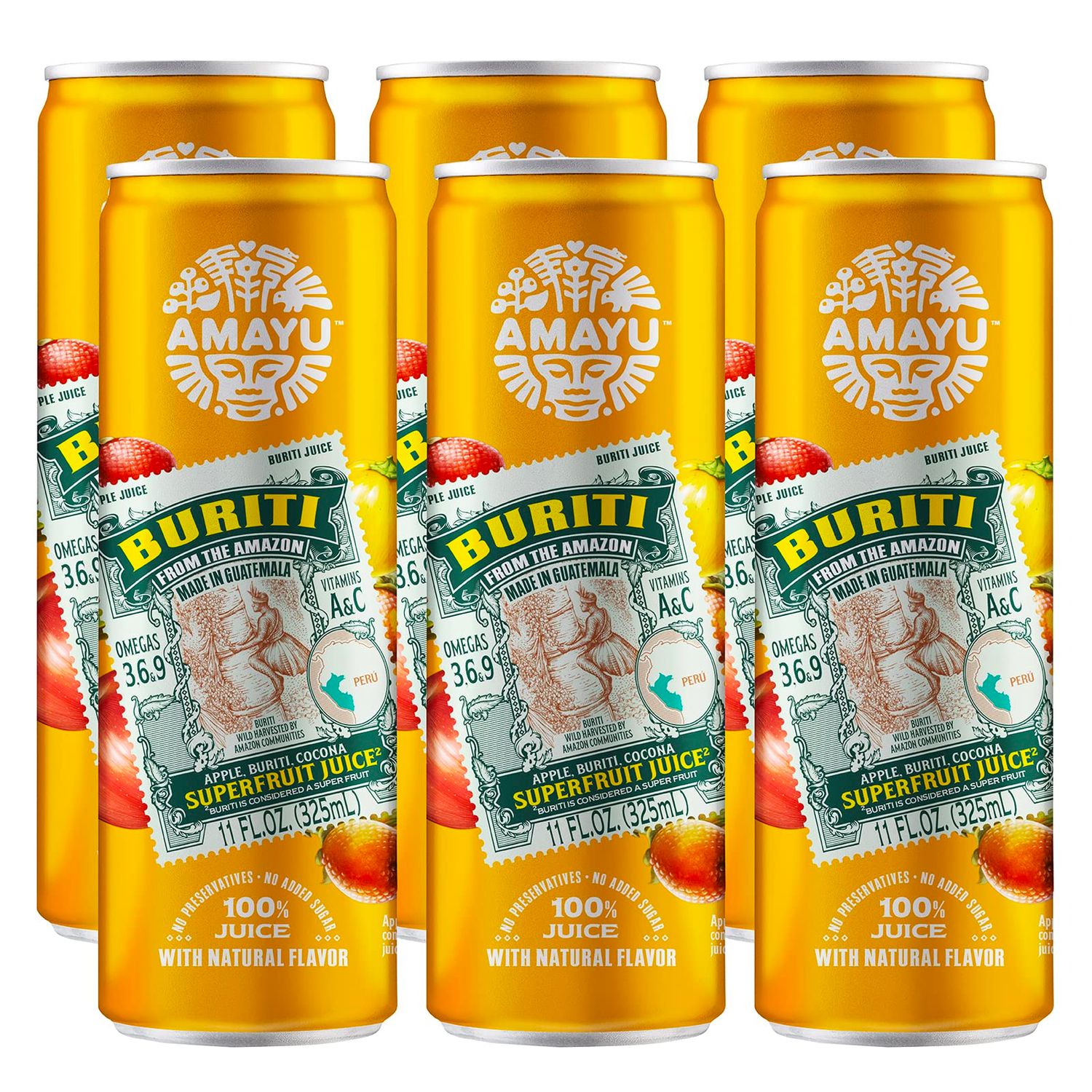 Amayu Exotic Super Fruit Juice | Buriti | 100% Organic Juice From the Amazon | NO Sugar Added | Immune Support and Juice Cleanse | All-Natural Vitamin C | 11oz (6-Pack)