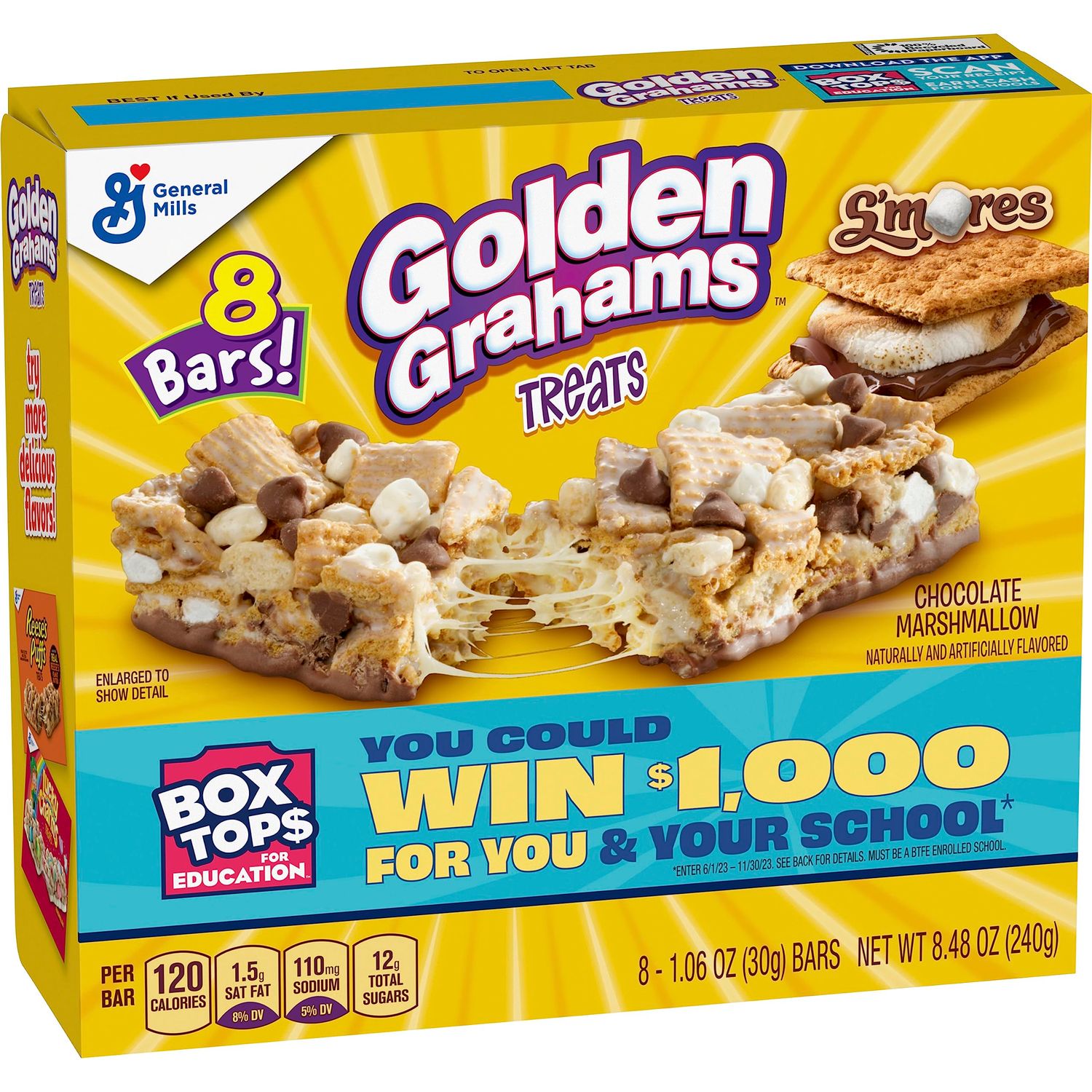 Golden Grahams Breakfast Cereal Treat Bars, S&#39;mores, Snack Bars, 8 ct