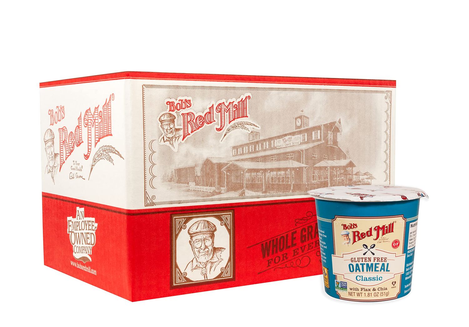 Bob&#39;s Red Mill GF Oatmeal Cup, Classic, 1.81 Ounce Cup (Pack of 12), Gluten Free, Non-GMO, Vegan, Whole Grain, Kosher