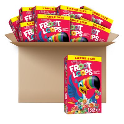 Kellogg&#39;s Froot Loops Breakfast Cereal, Fruit Flavored, Breakfast Snacks with Vitamin C, Large Size, Original, 8.2lb Case (10 Boxes)