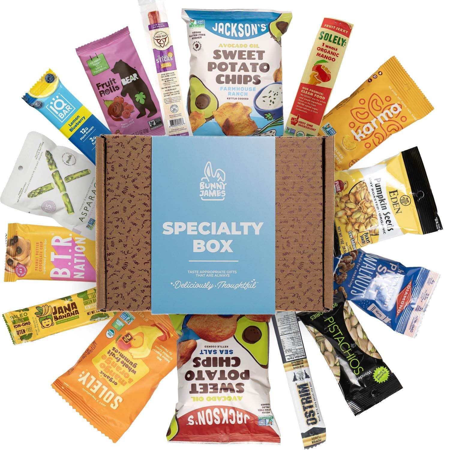PALEO Snacks Sampler Gift Box: Mix of Whole Foods Protein Bars, Grain Free Granola, Cookies, Jerky Meat Sticks, Fruit &amp; Nut Snacks Care Package