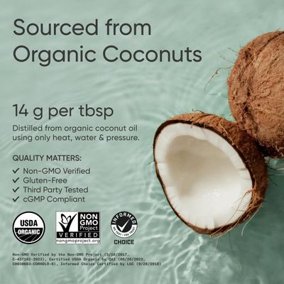 Sports Research Keto MCT Oil from Organic Coconuts - Fatty Acid Fuel for Body + Brain Triple Ingredient C8, C10, C12 MCTs Perfect in Coffee, Tea, &amp; More Non-GMO Vegan Unflavored (32 Oz)