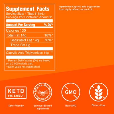 Bulletproof Brain Octane C8 MCT Oil, 16 Ounces, Keto Supplement for Sustained Energy and Fewer Cravings