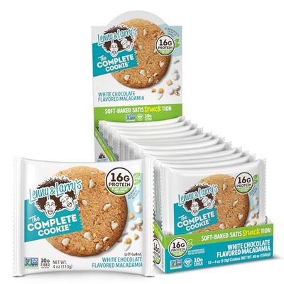 Lenny &amp; Larry&#39;s The Complete Cookie, White Chocolate Flavored Macadamia, Soft Baked, 16g Plant Protein, Vegan, Non-GMO, 4 Ounce Cookie (Pack of 12)