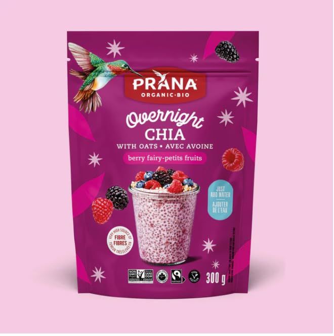 Prana Organic Overnight Chia with Oats Berry Fairy | Rich in Fiber &amp; Protein, Vegan, Non-GMO | Ready to Eat Breakfast - 28 oz Bags - 1 Pack