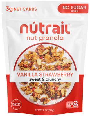 NuTrail Nut Granola Cereal, Vanilla Strawberry, No Sugar Added, Keto, Low Carb, Gluten Free, Grain Free, Healthy Breakfast 8 oz. 1 Count