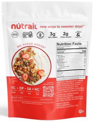 NuTrail Nut Granola Cereal, Vanilla Strawberry, No Sugar Added, Keto, Low Carb, Gluten Free, Grain Free, Healthy Breakfast 8 oz. 1 Count