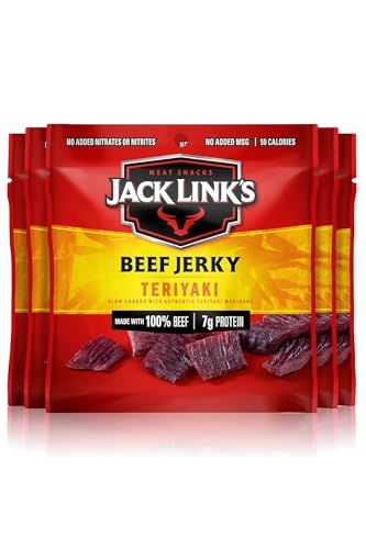 Jack Link&#39;s Beef Jerky, Teriyaki - Flavorful Meat Snack for Lunches, Ready to Eat Snacks - 7g of Protein, Made with Premium Beef - 0.625 Oz Bags (Pack of 5)