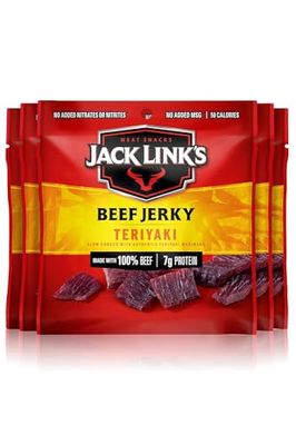 Jack Link&#39;s Beef Jerky, Teriyaki - Flavorful Meat Snack for Lunches, Ready to Eat Snacks - 7g of Protein, Made with Premium Beef - 0.625 Oz Bags (Pack of 5)