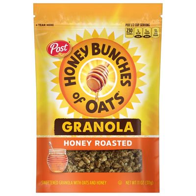 Post Honey Bunches of Oats Honey Roasted Granola Cereal, Honey Granola Filled with Oats and Honey Granola Clusters, 11 OZ Granola Bag