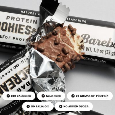 Barebells Protein Bars Cookies &amp; Cream - 12 Count, 1.94 oz Bars - Protein Snacks with 20g of High Protein - Chocolate Protein Bar with 1g of Total Sugars - On The Go Protein Snack &amp; Breakfast Bars