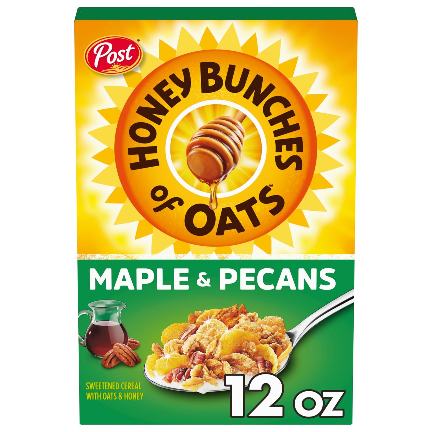 Post Honey Bunches of Oats Maple and Pecans Breakfast Cereal, Honey Oats Cereal with Maple Flavor and Pecans, 12 OZ Box