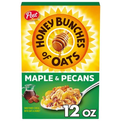 Post Honey Bunches of Oats Maple and Pecans Breakfast Cereal, Honey Oats Cereal with Maple Flavor and Pecans, 12 OZ Box