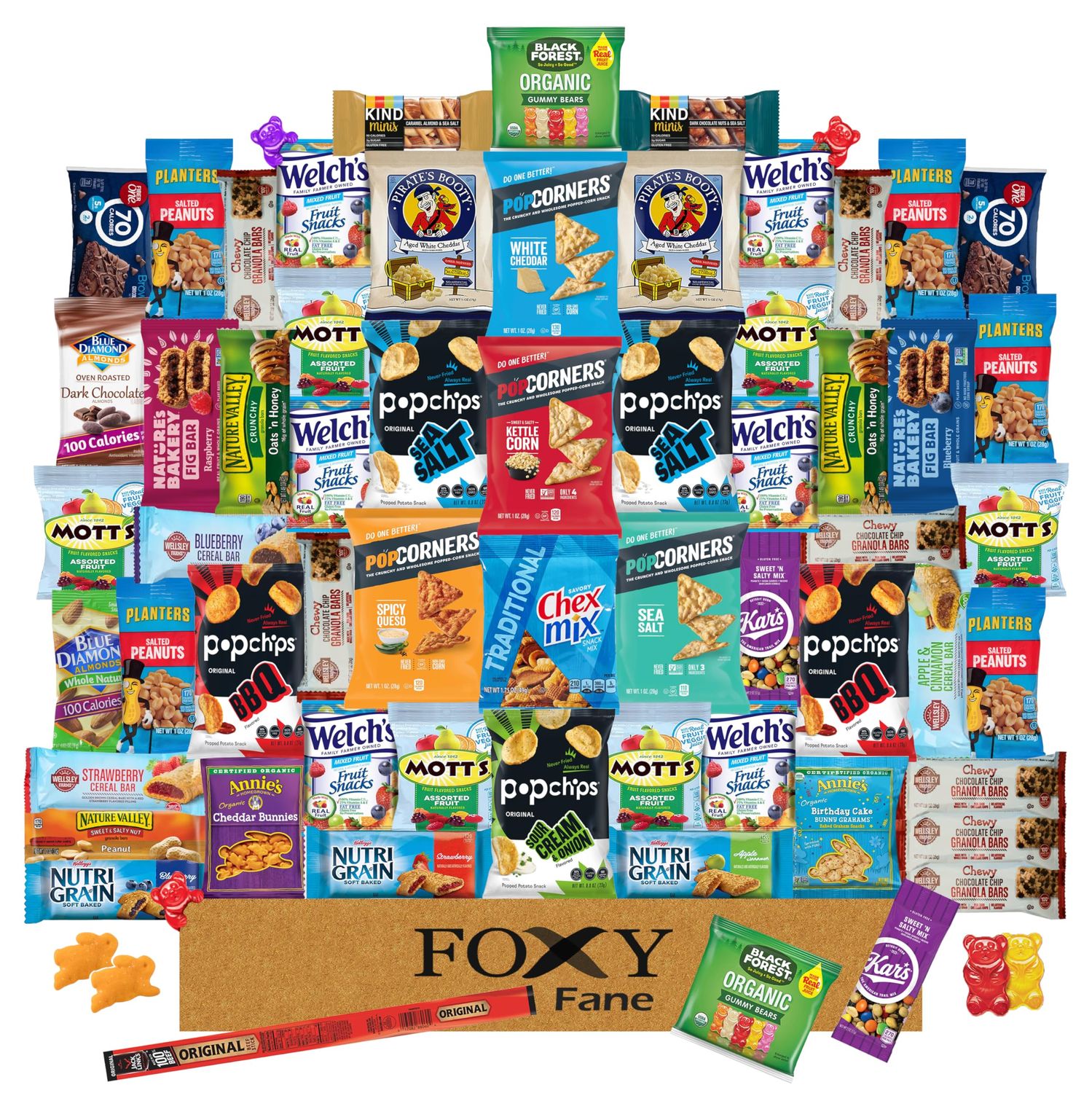 Foxy Fane 60-Count Holiday Gift Box - Assortment of 60 Healthy Snacks &amp; Treats - Perfect Variety Pack for Thanksgiving, Christmas &amp; New Years - Great for Family, Friends, or Office Gifting