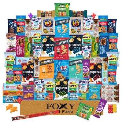 Foxy Fane 60-Count Holiday Gift Box - Assortment of 60 Healthy Snacks &amp; Treats - Perfect Variety Pack for Thanksgiving, Christmas &amp; New Years - Great for Family, Friends, or Office Gifting