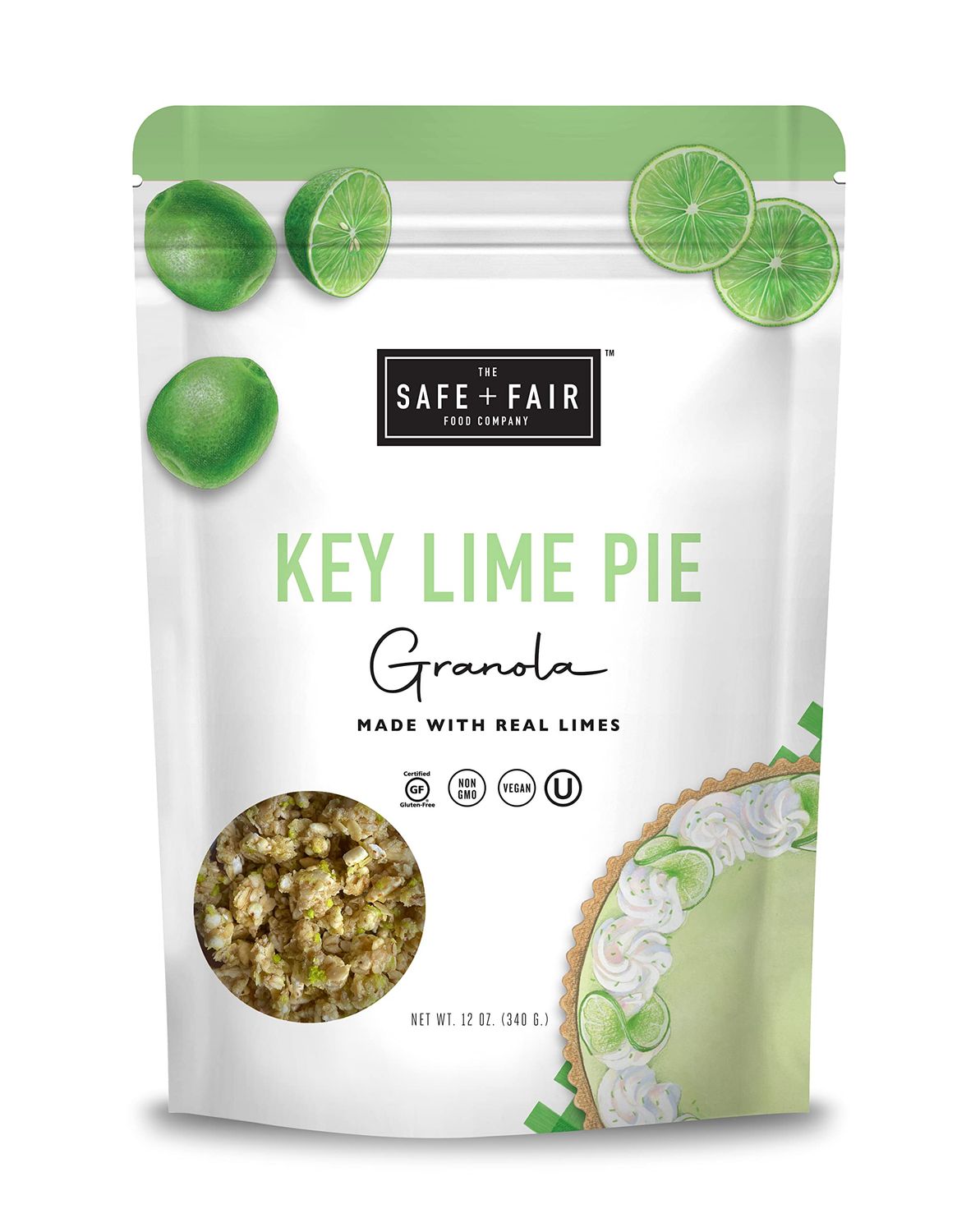 Safe + Fair Key Lime Pie Granola - Gluten-Free, Dairy-Free &amp; Vegan Snack - Allergen-Free, Non-GMO, and No Artificial Ingredients - 12oz