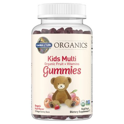 Garden of Life Organics Kids Gummy Vitamins - Fruit - Certified Organic, Non-GMO &amp; Vegan Complete Children&#39;s Multi - B12, C &amp; D3 - Gluten, Soy &amp; Dairy Free, 120 Real Fruit Chew Gummies