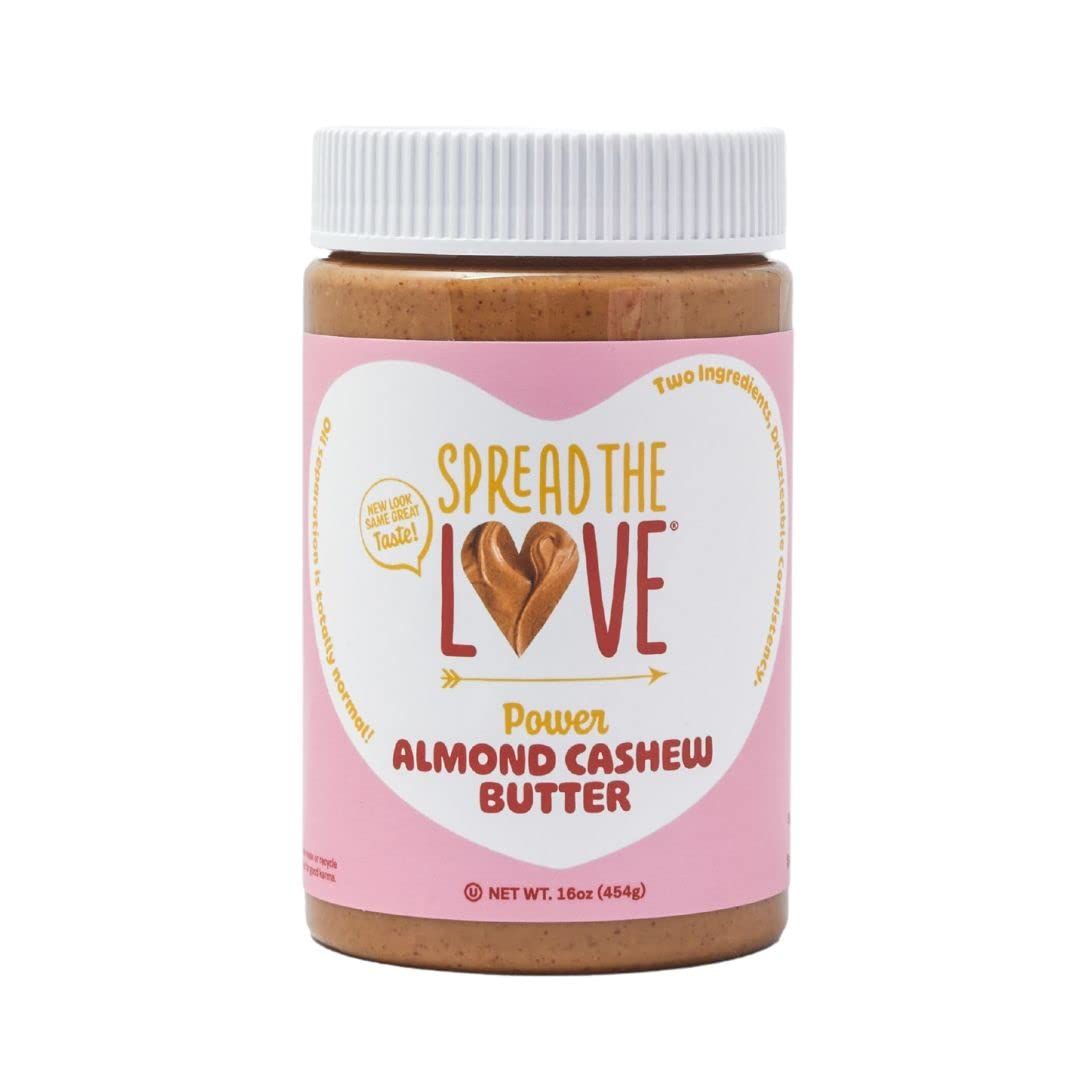 Spread The Love Almond Cashew Power Butter, 16 Ounce (All Natural, Vegan, Gluten-free, No salt, No sugar, No palm-oil, No-GMOs) (1-Pack)