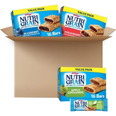 Kellogg&#39;s 05872 Nutri-Grain Cereal Bars, Asstd: Apple, Blueberry, Strawberry, 1.3oz Bar, 48/Ctn