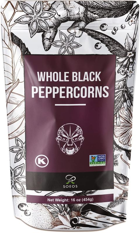 Soeos Whole Black Peppercorns, Non-GMO, Kosher, Freshly Peppercorn Bulk, Packed to Keep Peppers Fresh, Ready to Use Corns for Grinder Refill, 16oz (Pack of 1), Grade AAA