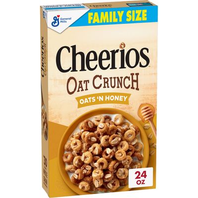 Cheerios Oat Crunch Oats &amp; Honey Oat Breakfast Cereal, Family Size, 24 oz
